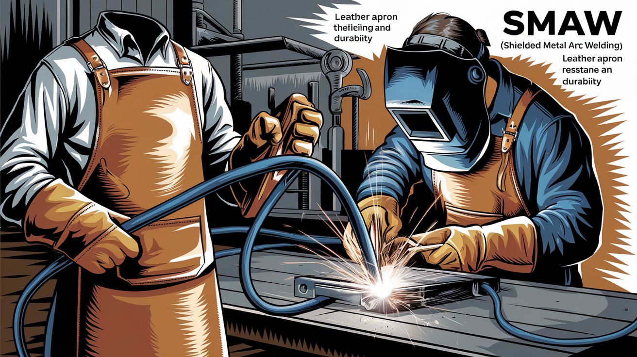What is the Usage of Leather Aprons in SMAW?
