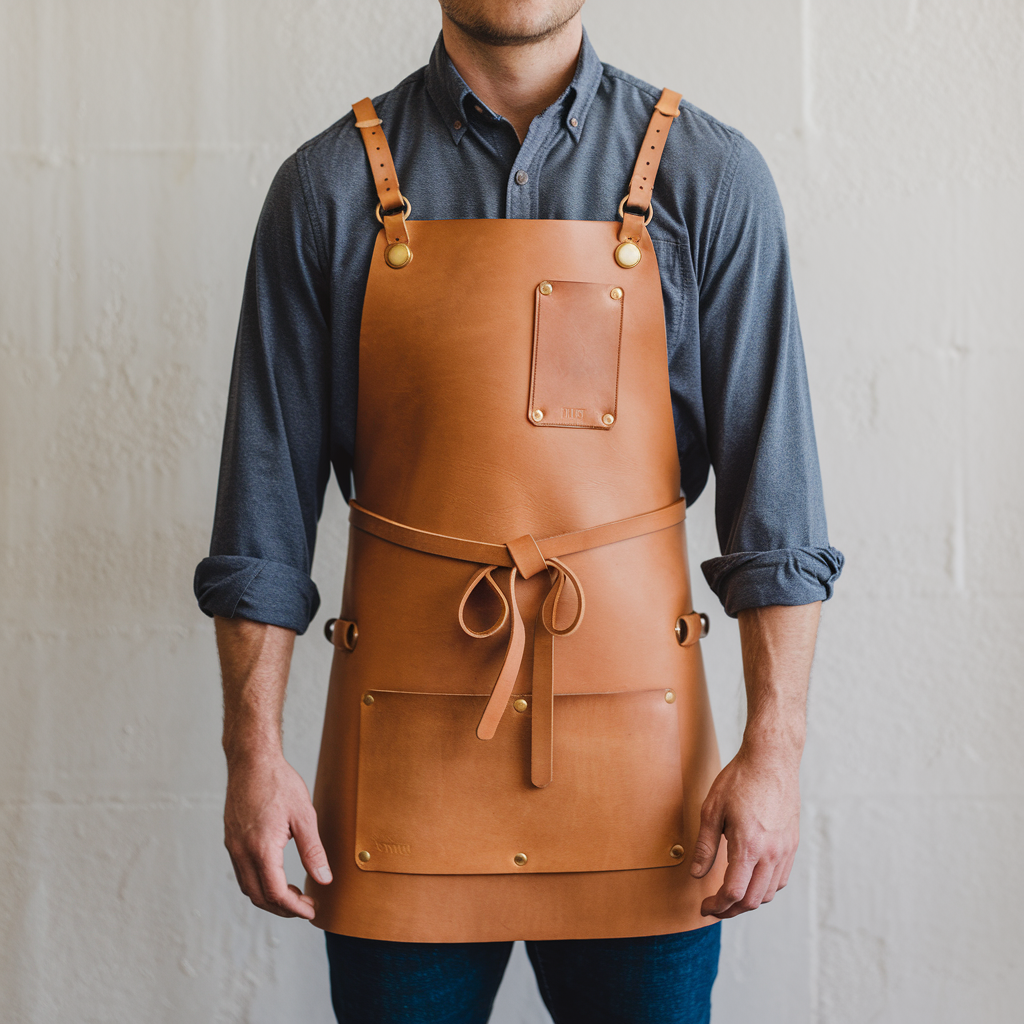 a-photo-of-a-man-wearing-a-long-sleeved-shirt-and--02BgoPFWQ5uxYikqbV3uVA-f3XsV6f7QO6uYftl-68cfw Quinn 2 Pockets Tan Cowhide Leather Apron