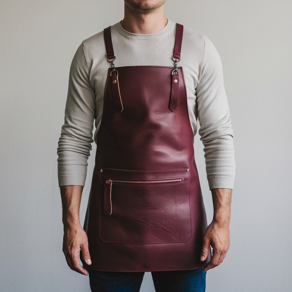 a-photo-of-a-man-wearing-a-long-sleeved-shirt-and--jYB1nQdYREOALHh0Ie4WFQ-pt-lXGGWQOCgDIV-4OqUmA Sutton 1 Zipper Crazyhorse Leather Apron - Image 1