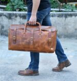 Leather travel bag for men-Handmade Brown Weekender - Image 2