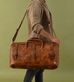 Leather travel bag for men-Handmade Brown Weekender