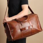 Top-Grain Leather Weekender Bag | Retro Duffel with Adjustable Strap