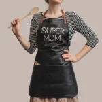 Culinary Queen Super Mom Black Cowhide Leather Apron