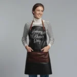 Heritage Craft Happy Mother's Day Black Cowhide Leather Apron with Brown Pocket