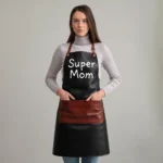 Multicolor Super Mom 2 Pockets Cowhide Leather Apron