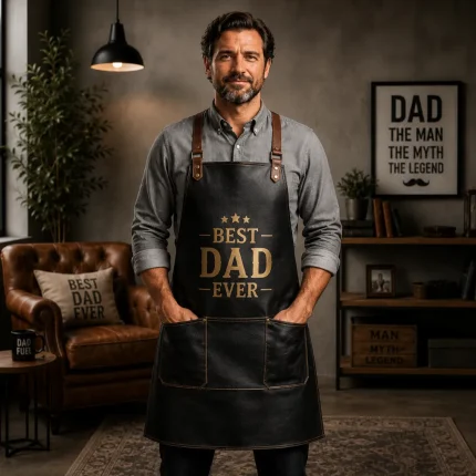 Best Dad Ever Vintage Black Leather Apron for Father's Day