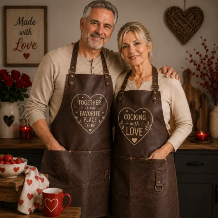 Valentine's Day Couple Leather Apron Set.