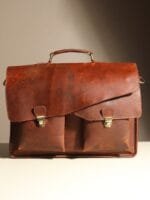 Brown Leather Satchel Messenger Bag - Image 2