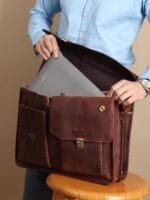 Brown Leather Satchel Messenger Bag - Image 9