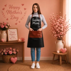 Multicolor Super Mom 2 Pockets Cowhide Leather Apron
