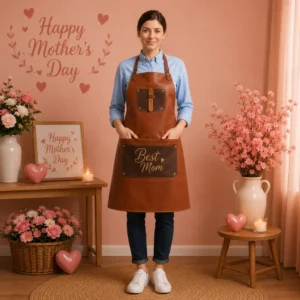 Happy Mother's Day Cowhide Leather Brown Apron
