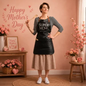Culinary Queen Super Mom Black Cowhide Leather Apron