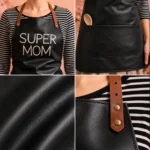 Culinary Queen Super Mom Black Cowhide Leather Apron - Image 2