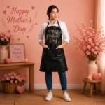 Bespoke Happy Mother's Day Black Cowhide Leather Apron