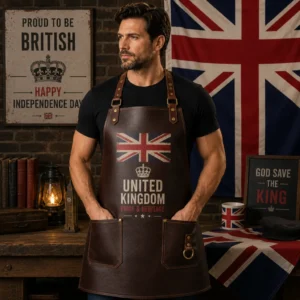 United Kingdom Independence Day Leather Apron – Premium Brown Genuine Leather Work Apron | Worldwide Shipping