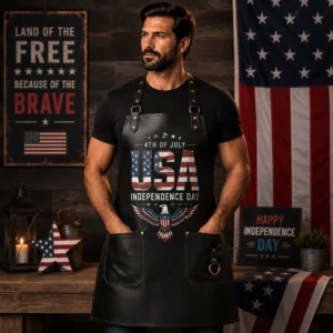 USA Independence Day Leather Apron – Premium Black Genuine Leather Work Apron | Worldwide Shipping