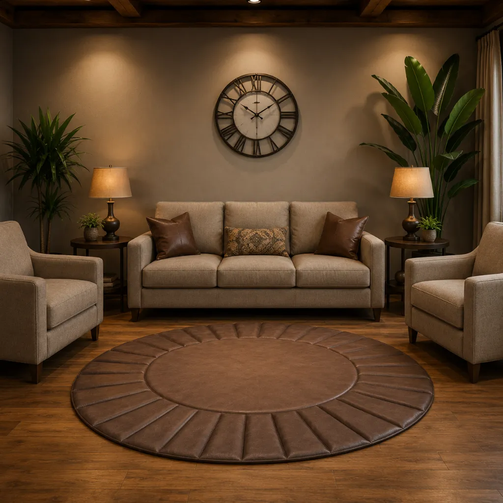 Leather-5.webp Stylish Living Room Cowhide Leather Rug - Image 1