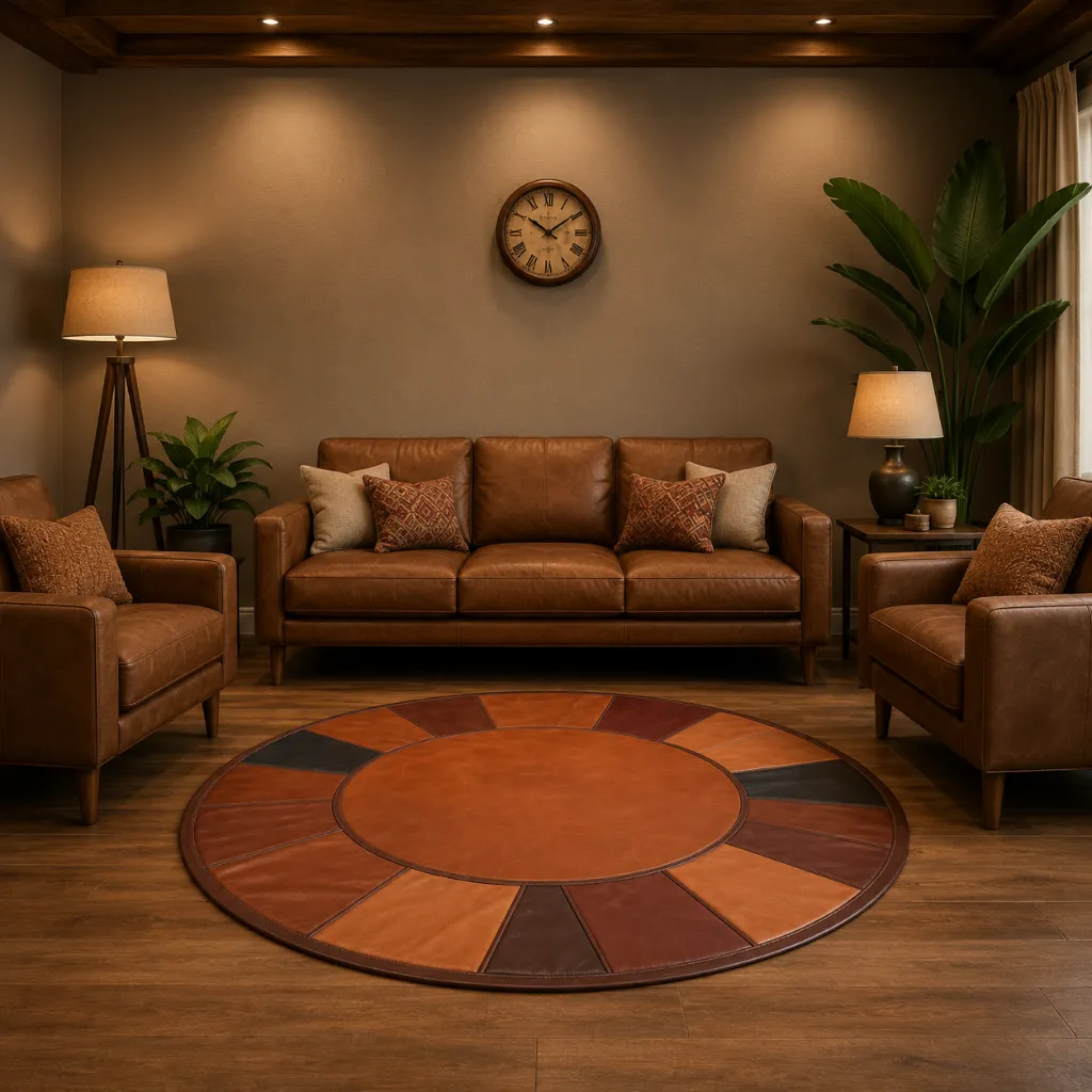 Leather-9.webp Cozy Home Accent Cowhide Leather Rug - Image 1