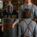 Holden Zipper Charcoal Cowhide Leather Apron - Image 2