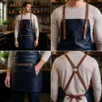 Finlay 1 Zipper Navy Cowhide Leather Apron - Image 2