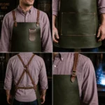 Porter 2 Pockets Green Cowhide Leather Apron - Image 2