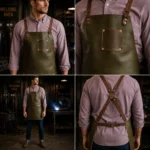 Alcott 2 Pockets Olive Green Cowhide Leather Apron - Image 2