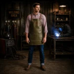 Alcott 2 Pockets Olive Green Cowhide Leather Apron