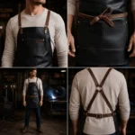 Lennox 2 Pockets Black Cowhide Leather Apron - Image 2