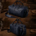 Blue Leather Duffel Bag with Shoe Compartment