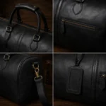 Hunter Black Full Grain Leather Travel Duffle Weekender Bag - Image 2