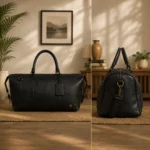 Black Leather Duffel Bag for Men