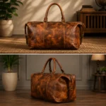 Handmade Leather Travel Duffle Bag - Unique Weekender Bag