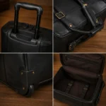 Personalized Black Leather Rolling Suitcase Duffle Bag - Image 2