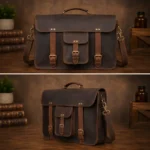 Classic Full Grain Leather Briefcase for Work or Travel Bag