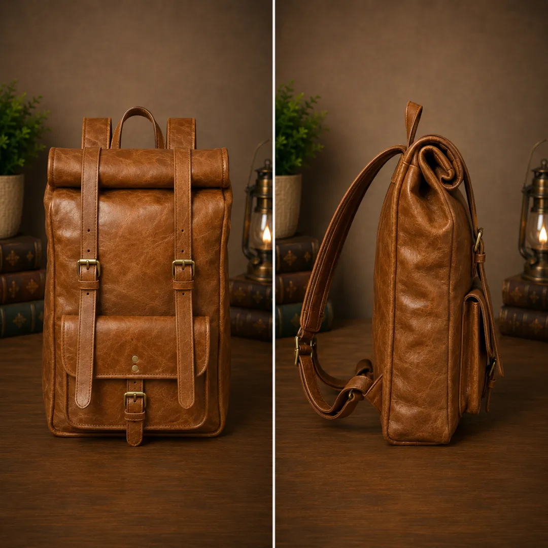 Untitled-2026-05-21T160203.538.webp Handcrafted Laptop Backpack - Personalized Leather Roll top - Image 1