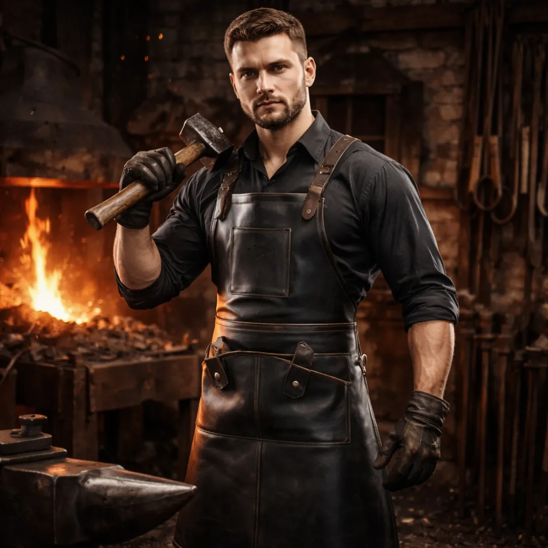 Untitled-41.webp Hammer & Anvil Leather Blacksmith Apron - Image 1
