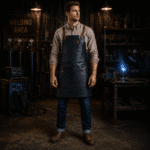 Reid 2 Pockets Navy Crazyhorse Leather Apron
