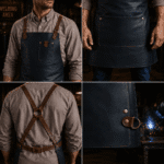 Reid 2 Pockets Navy Crazyhorse Leather Apron - Image 2