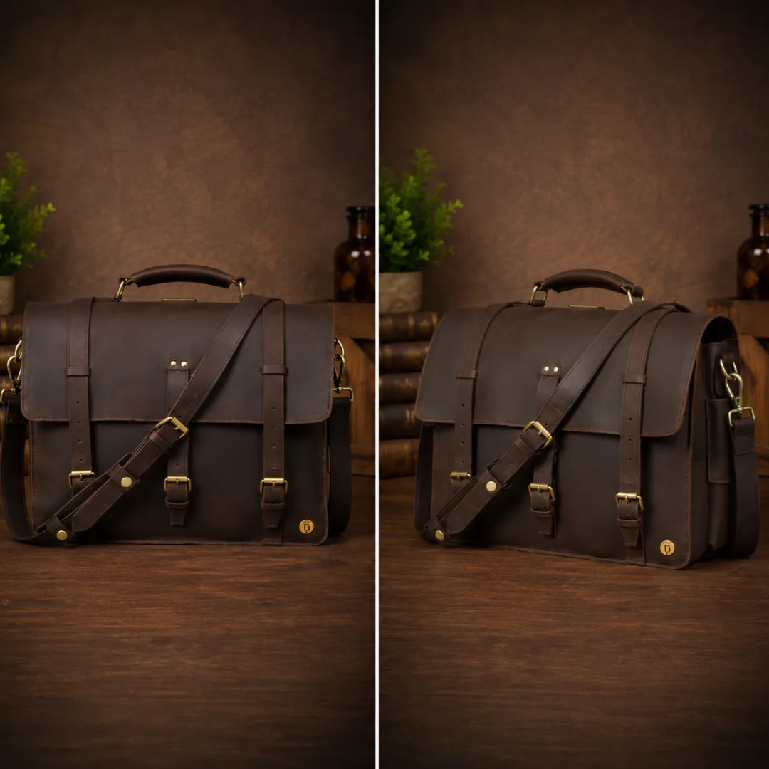 Custom 15” Leather Laptop Messenger Bag - Image 1