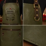 Valentine Day Gift Olive Green Leather Couple Apron Set - Image 2