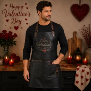 Valentine Day Gift Black Leather Apron for Men – Premium Genuine Leather Cooking & BBQ Apron