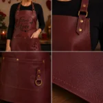 Valentine Day Gift Premium Burgundy Genuine Leather Apron - Image 2