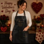 Valentine Day Gift Black Leather Apron for Women – Premium Genuine Leather Kitchen & BBQ Apron