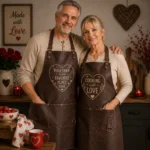Valentine's Day Couple Genuine Leather Apron Set
