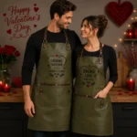 Valentine Day Gift Olive Green Leather Couple Apron Set
