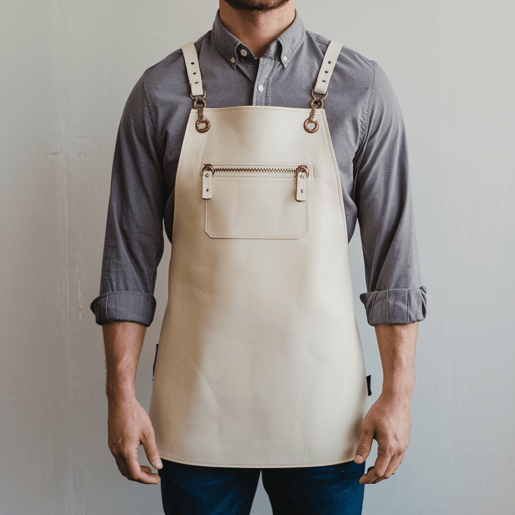 a-photo-of-a-man-wearing-a-long-sleeved-shirt-and-C58BXfTIT96xIfHFdbAt0g-blBMSnCqT4u_KzDgA2FcLA.png Tanner 1 Zipper Crazyhorse Leather Apron - Image 1