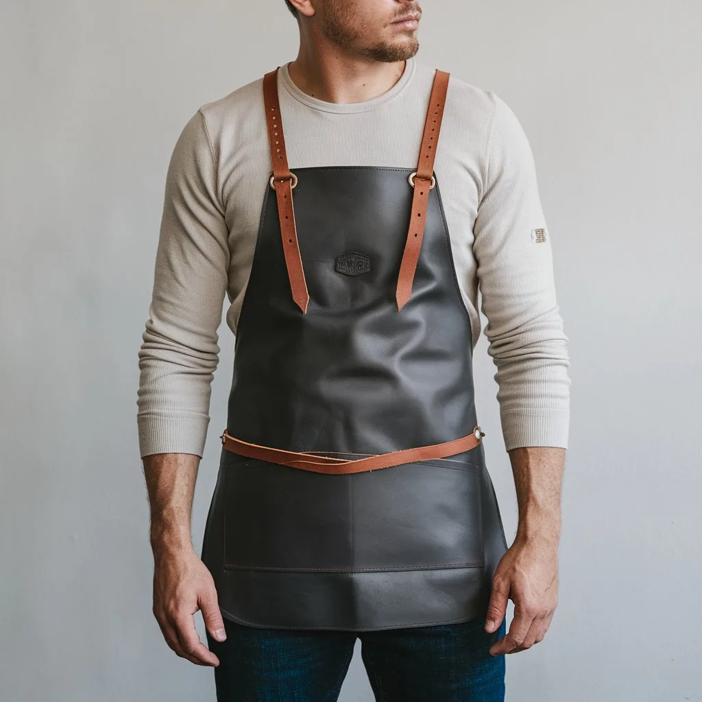 Noble 1 Pocket Charcoal Crazyhorse Leather Apron - Image 1