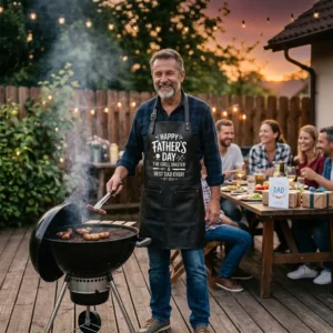 Happy Father's Day Leather Grill Master BBQ Apron